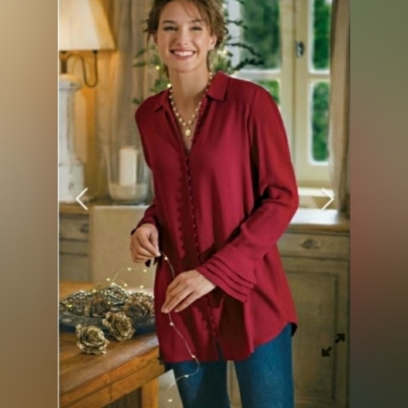 Soft Surroundings Poets Tunic Length Blouse Moroccan Red Medium - Picture 1 of 7